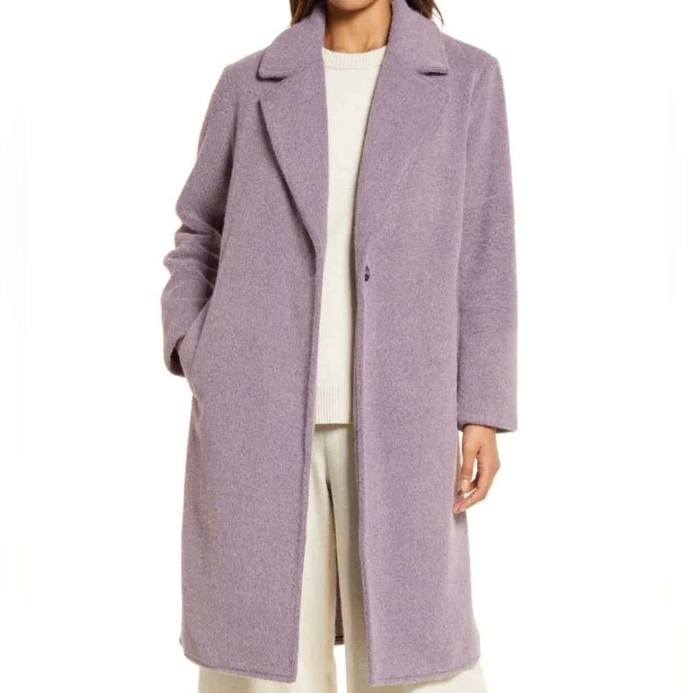 Nordstrom Lavender Notch Collar Textured Coat, Size Small